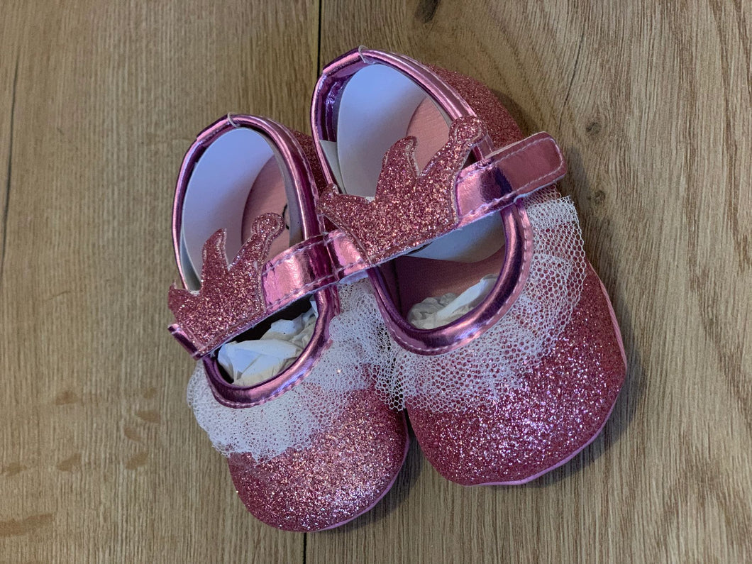 Pink sparkly crown soft sole shoes
