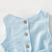 Load image into Gallery viewer, Blue and apricot short sleeve rompers
