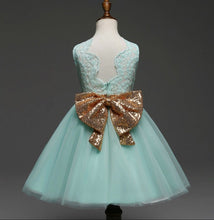 Load image into Gallery viewer, Green Party dress with removable bow
