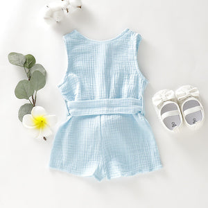 Blue and apricot short sleeve rompers