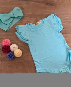 Short sleeve flutter romper- light blue