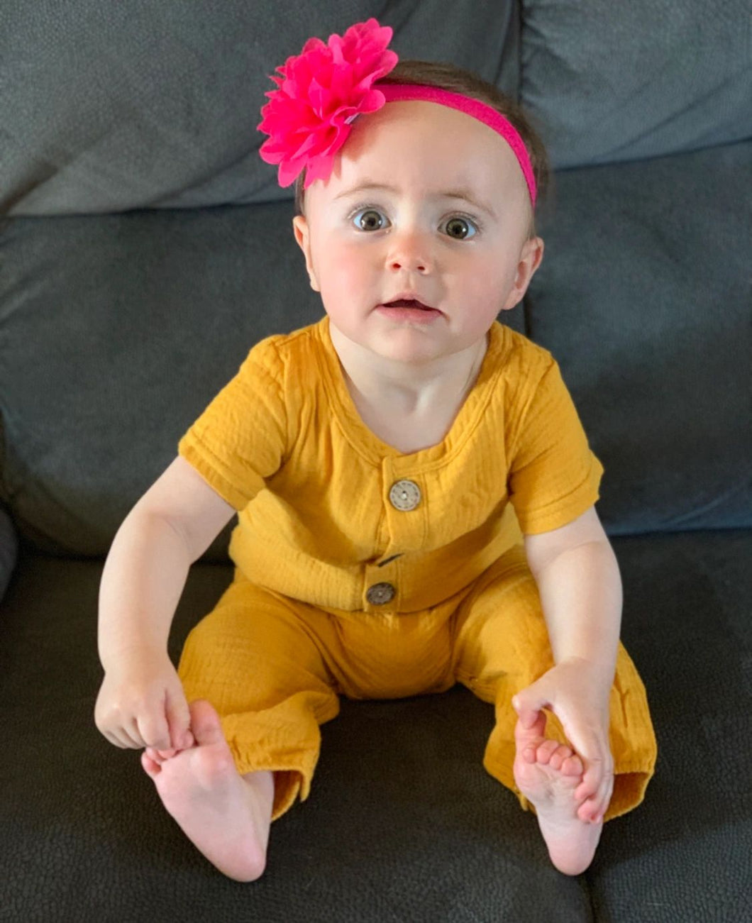 Mustard button up muslin suit