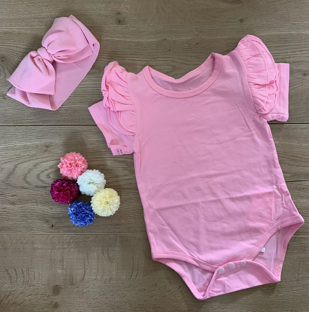 Short sleeve flutter romper- pink