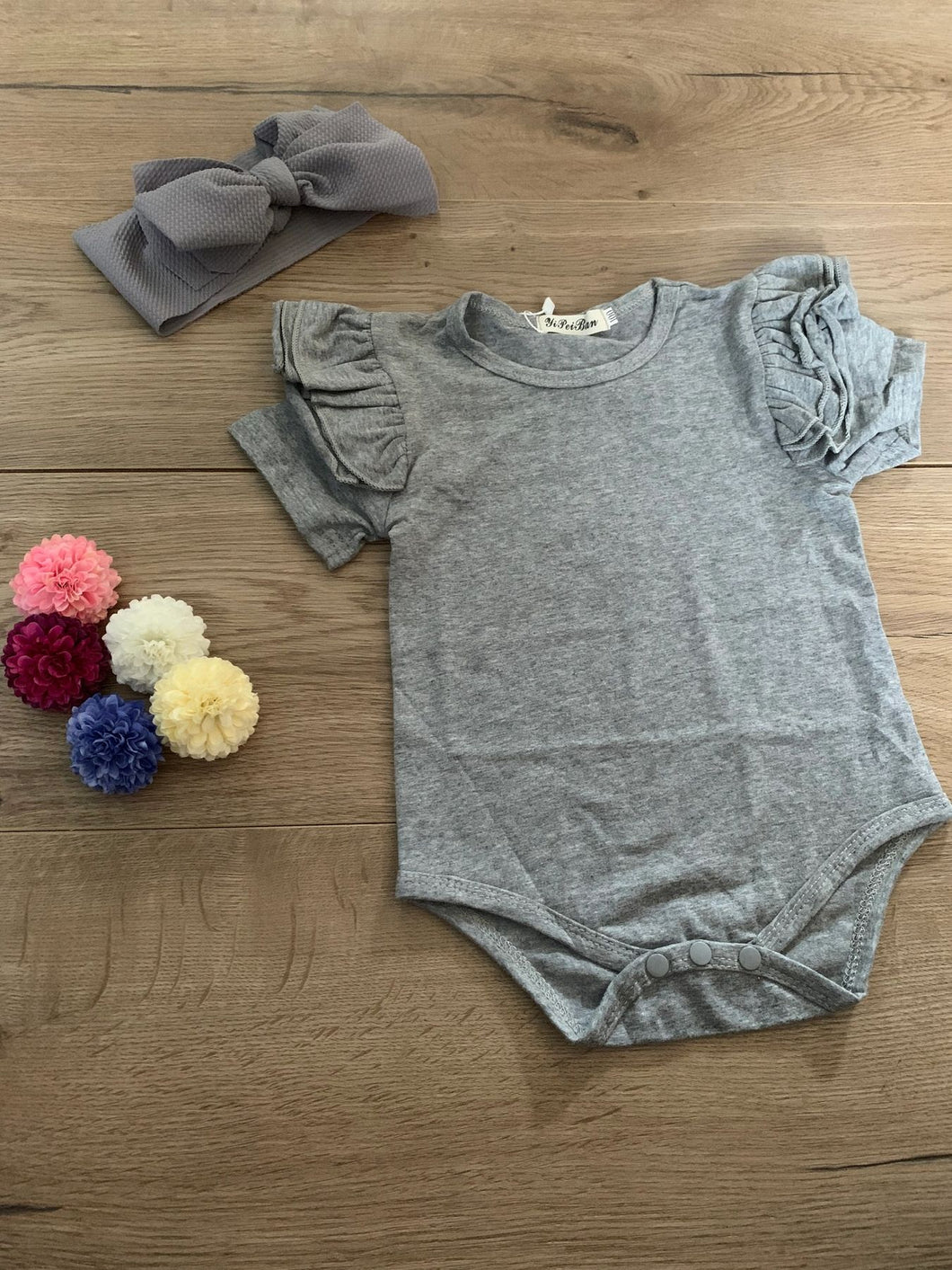 Short sleeve flutter romper- grey