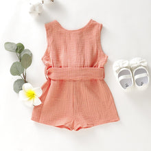 Load image into Gallery viewer, Blue and apricot short sleeve rompers
