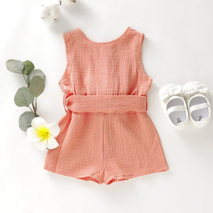 Blue and apricot short sleeve rompers