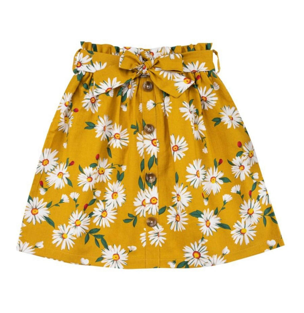 Girls yellow high-waisted floral skirt