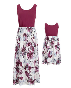 Mummy and me matching dress; maroon and white flowers