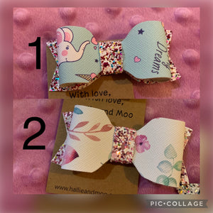 Hallie and Moo hand made hair bows / hair clips  with Aligator clips