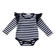 Load image into Gallery viewer, Long sleeve flutter rompers with trimming near arms- 4 colours
