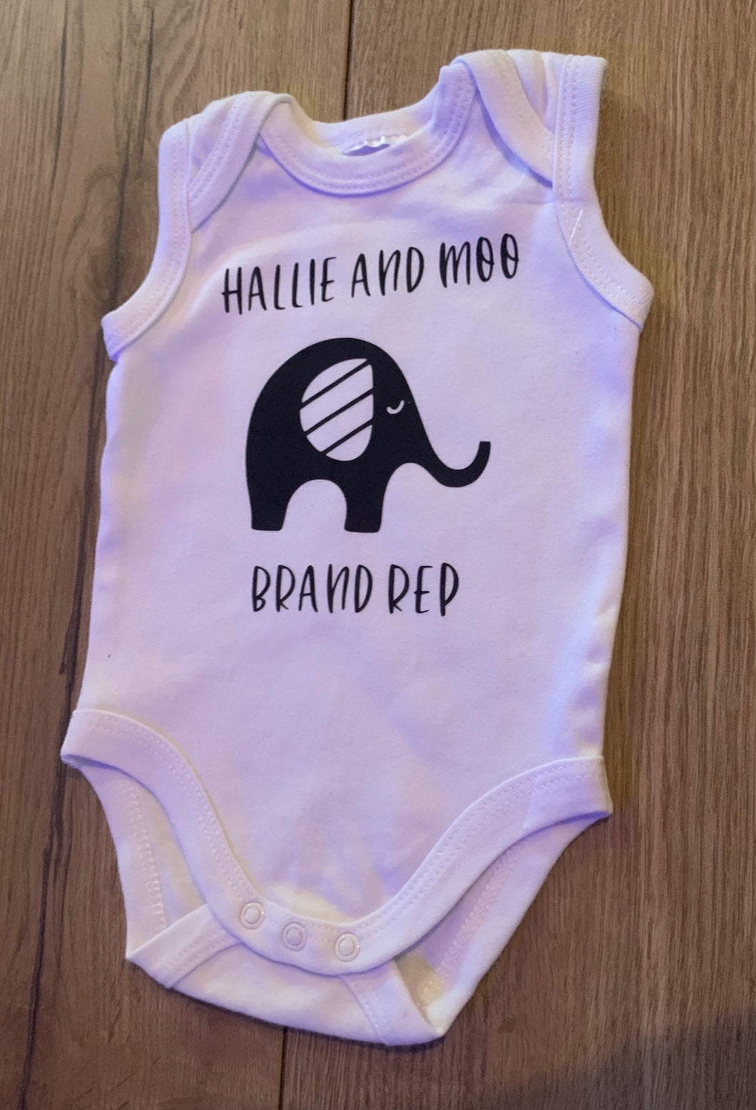 Hallie and Moo brand rep rompers and tees - can be personalised with your child’s name