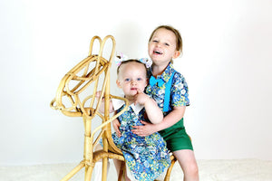 Our Jarrah and Nevaeh Girls and boys matching outfits- green, blue and white