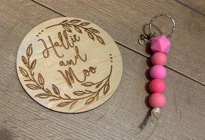 Silicon bead keyring - pink
