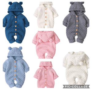 Winter button up knit bear onsie