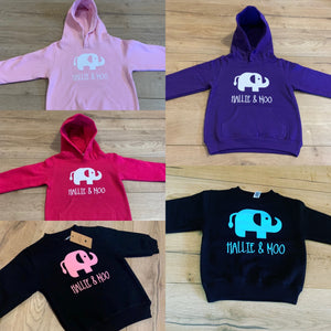 Hallie and Moo hoodies