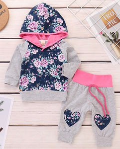 Girls lightweight stretch tracksuit - pink, grey and floral
