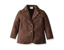 Load image into Gallery viewer, Boys formal set - dark brown jacket with suspenders. - LAST ONE SIZE 4
