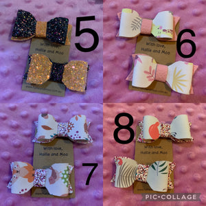 Hallie and Moo hand made hair bows / hair clips  with Aligator clips