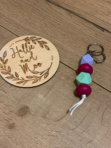 Silicon bead keyring - blue, maroon and aqua