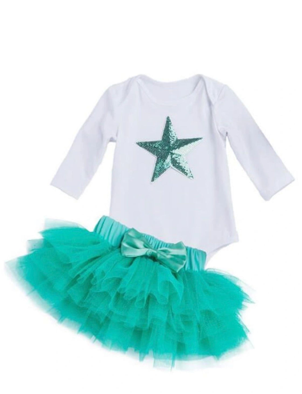 Long sleeve star romper with green tutu