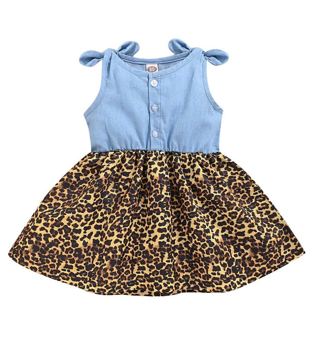 Baby girls denim and leopard dress