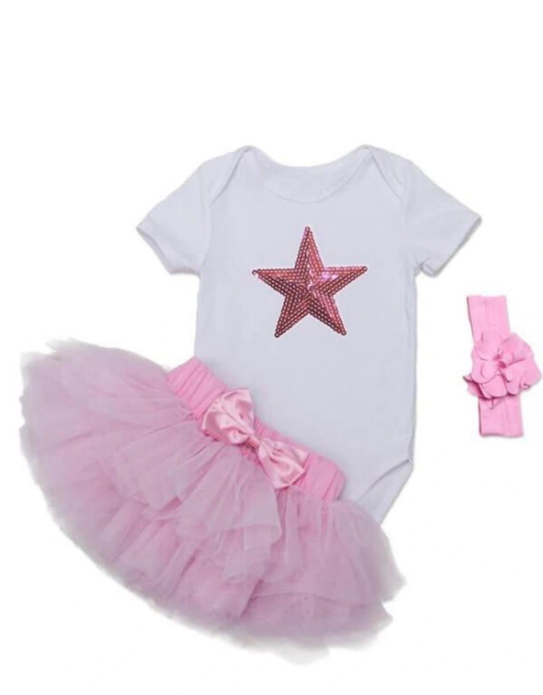 Pink tutu set with matching headband and start romper