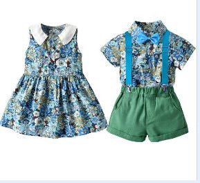 Our Jarrah and Nevaeh Girls and boys matching outfits- green, blue and white