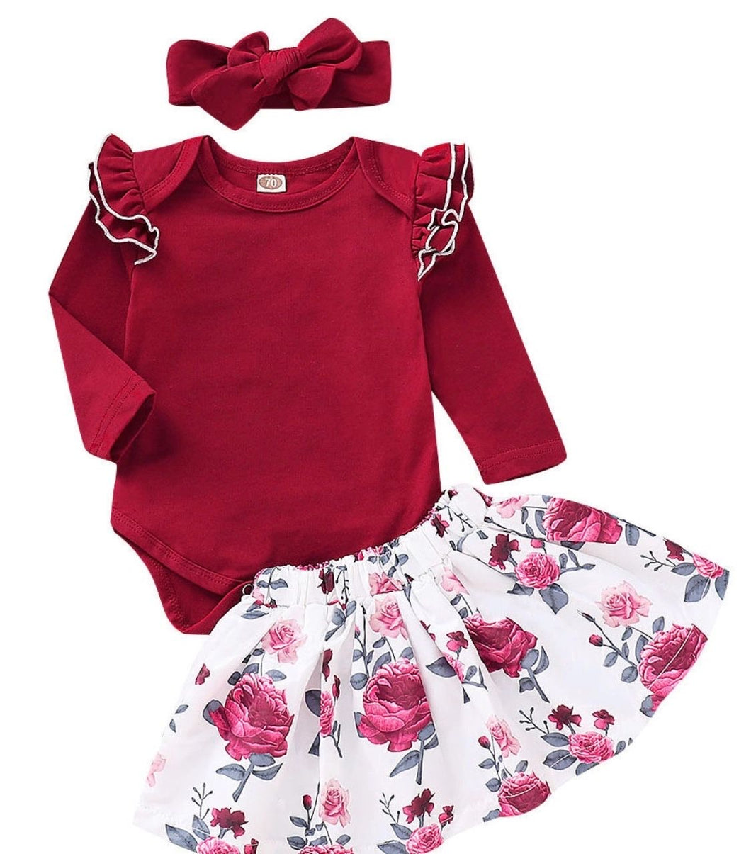 Three piece girls set- red and white skirt