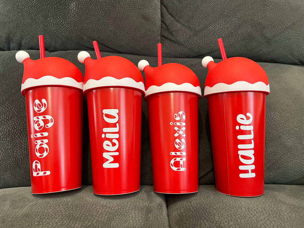 Personalised Christmas Santa cups with lid and straw!
