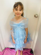 Load image into Gallery viewer, Girls blue ruffle dress size 6-7
