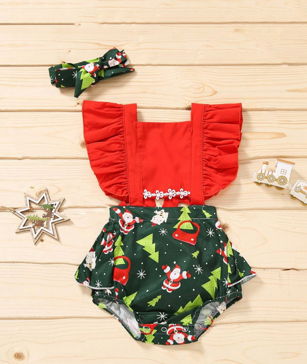 Baby girls Christmas romper with matching headband