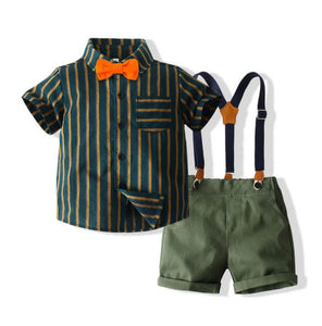 Boys suspender set - green and gold