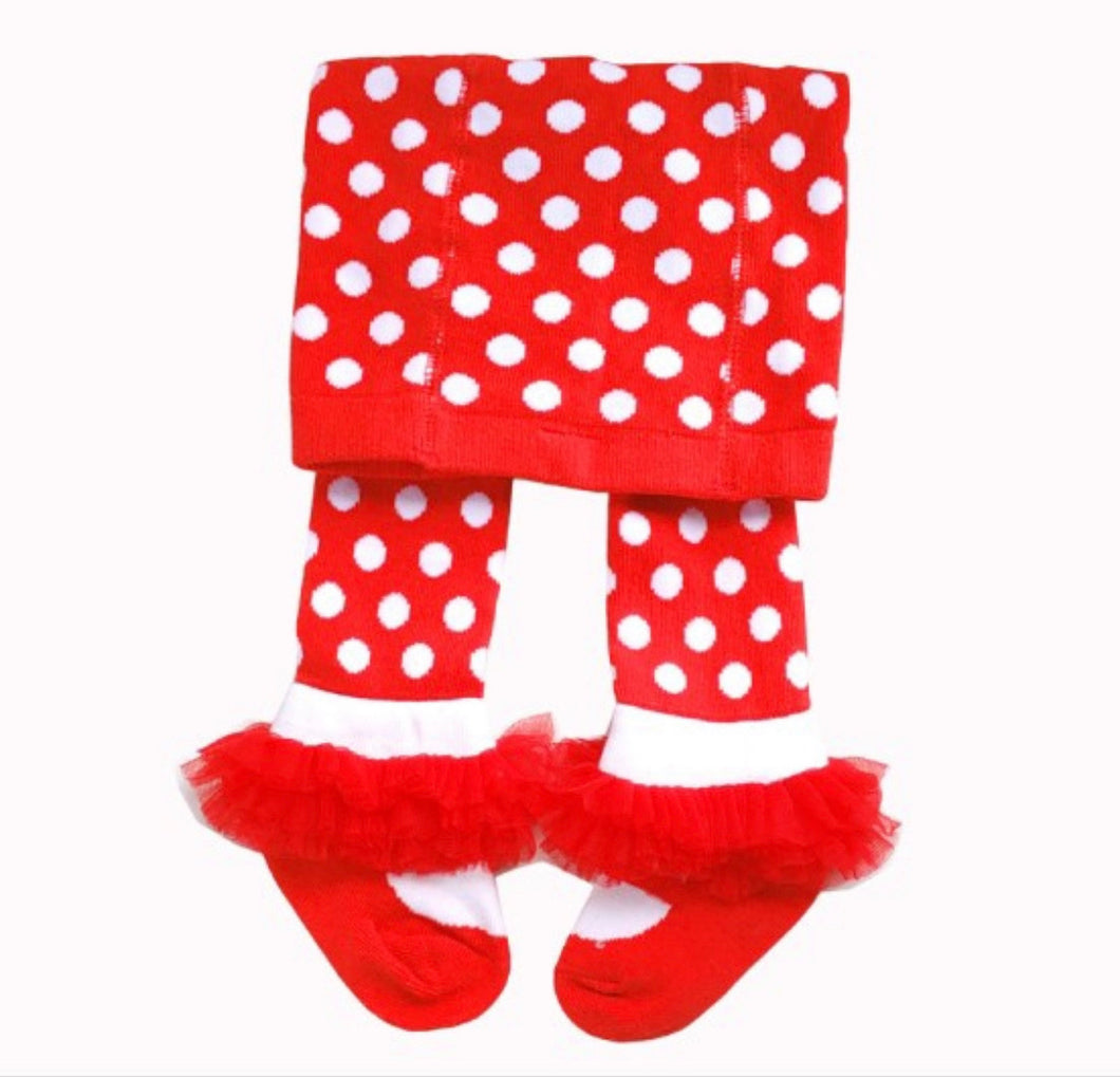 Girls stocking tights - red polka dot
