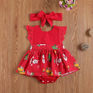 Girls Christmas clip up romper dress