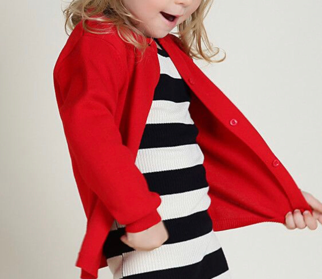 Little girls red cardigan Hallie Moo