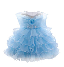 Load image into Gallery viewer, Girls blue ruffle dress size 6-7
