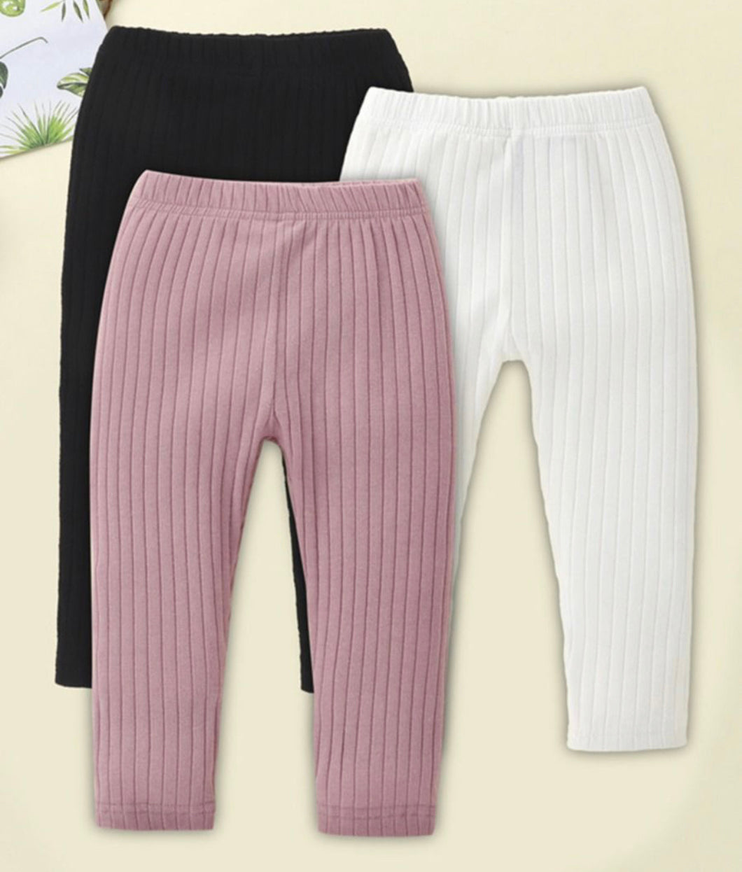 Ribbed tights - pink, black and white