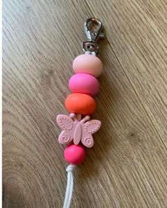 Silicon bead keyring- pink and butterfly