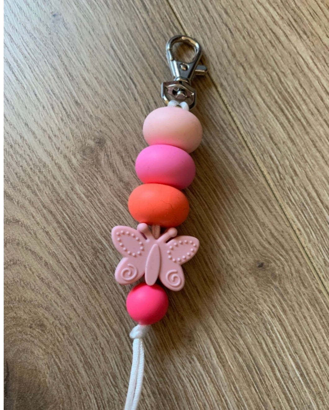 Silicon bead keyring- pink and butterfly