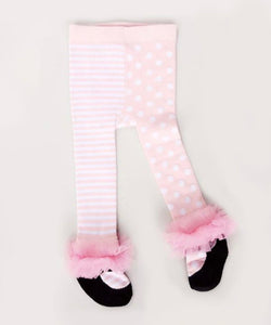 Girls stocking tights - white and pink ballet with spots and stripes