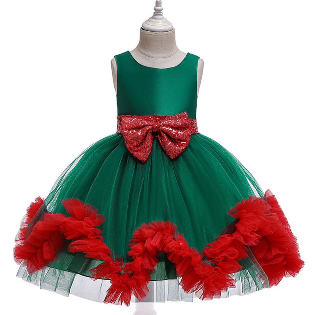 Girls green and red Christmas dresses
