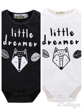 Load image into Gallery viewer, Long sleeve “little dreamer” romper black or white
