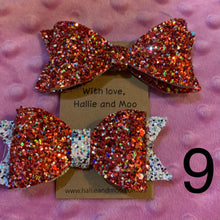 Load image into Gallery viewer, Hallie and Moo hand made hair bows / hair clips  with Aligator clips
