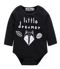 Load image into Gallery viewer, Long sleeve “little dreamer” romper black or white
