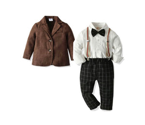 Boys formal set - dark brown jacket with suspenders. - LAST ONE SIZE 4